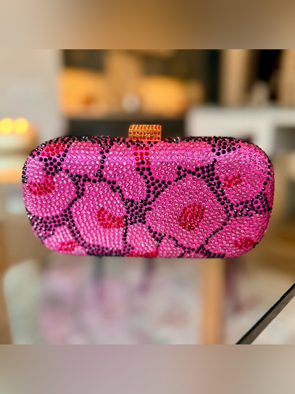 Serpui Marie Pink Crystal Rhinestone Leopard Clutch